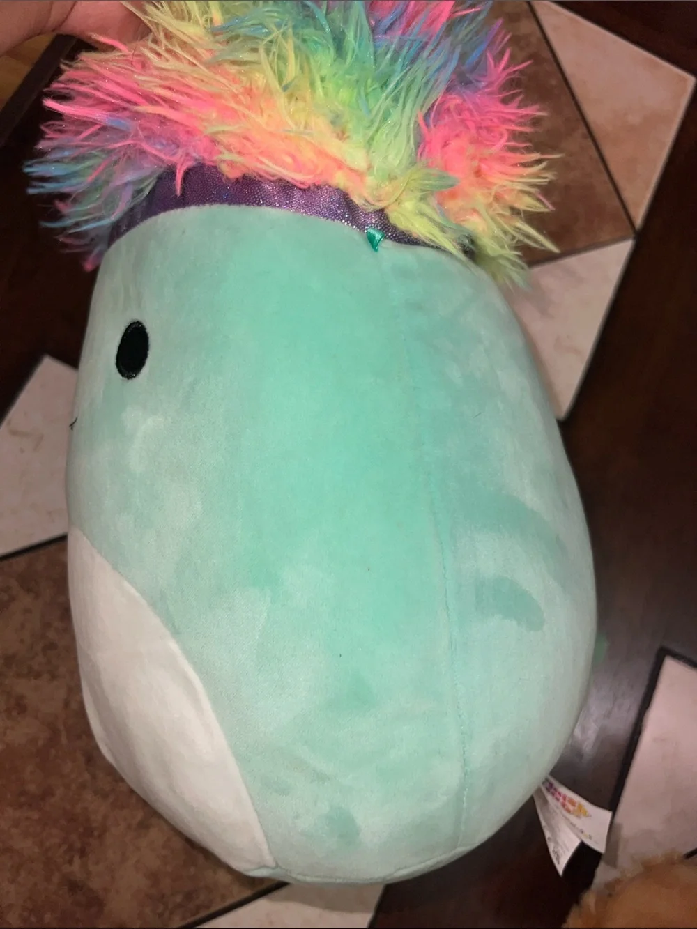 Squishmallows Mint Green & White Plush with Rainbow Fuzzy Hair